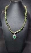 18 Kt White Gold Plated 49.5 Ctw Lab Emerald Necklace