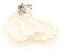 Cultured Pearl and 0.10ctw Diamond Clasp Double Strand Bracelet in 14K