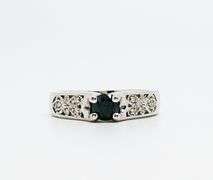 14kt Solid White Gold, Blue Sapphire, and Diamond Ring