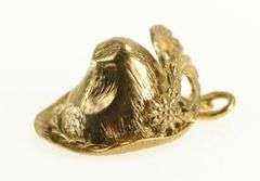 8K Yellow Gold Feathered Tyrolean Bavarian Alpine Hat Charm/Pendant