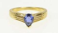 14K Yellow Gold Pear Tanzanite Chevron Vintage Statement Ring