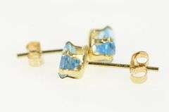 14K Yellow Gold Marquise Blue Topaz Vintage Solitaire Stud Earrings
