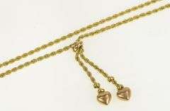 14K Yellow Gold 2.6mm Rope Chain Heart Tassel Fringe Necklace