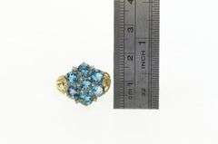 10K Yellow Gold Blue Topaz Diamond Halo Statement Cocktail Ring