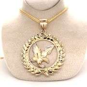 14K GOLD DIAMOND CUT EAGLE CHARM WITH CHAIN