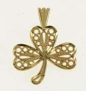 14K Yellow Gold Filigree Clover Shamrock Good Luck Lucky Charm/Pendant