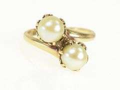 14K Yellow Gold 1950's Pearl Ornate Vintage Bypass Statement Ring