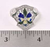 Enamel Flower With CZ Ring In Sterling Silver