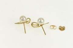 14K Yellow Gold Retro Pearl Wavy Accent Fashion Stud Earrings