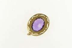 14K Yellow Gold 1950's Oval Amethyst Ornate Statement Pendant