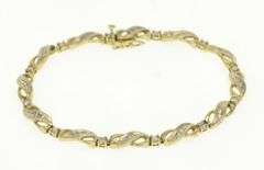 10K Yellow Gold Diamond Wavy X Link Vintage Tennis Bracelet