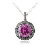 Sterling Silver Created Pink Sapphire Necklace