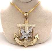 14K YELLOW AND WHITE GOLD ANCHOR & EAGLE CHARM WITH CHAIN