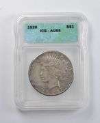 AU55 1928 Peace Silver Dollar ICG