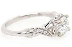 Gabriel & Co.GIA Certified  0.97ctw Round Diamond Halo Milgrain Engagement Ring in 14K