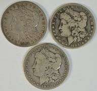 3 Diff. Key date 'S' Mint Morgan Silver Dollars: 84-S, 88-S, & 92-S