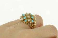 14K Yellow Gold 1960's Pearl Turquoise Domed Vintage Cocktail Ring