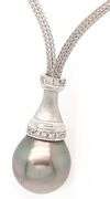 13.50MM Tahitian Pearl and 0.12ctw Diamond Pendant Necklace in 18K