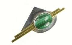 Sterling Silver Modernist Malachite Cabochon Geometric Pin/Brooch