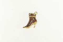 14K Yellow Gold 3D Cheetah Leopard Enamel High Heel Boot Charm/Pendant