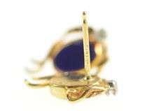14K Yellow Gold Lapis Lazuli Diamond Accent Swirl Stud Earrings