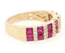 Effy 1.40ctw Princess Ruby and 0.12ctw Diamond Double Row Ring in 14K
