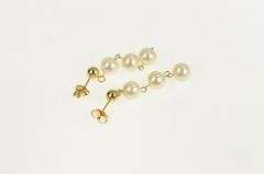 14K Yellow Gold 5.8mm Pearl Dangle Chain Fringe Tassel Earrings