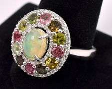 Opal And Tourmaline Ring In Sterling Silver