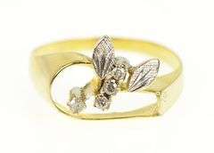 14K Yellow Gold 1950's Diamond Honey Bee Vintage Statement Ring