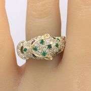 Charming Yellow Gold Emerald, Diamond and Ruby Panther Ring