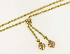14K Yellow Gold 2.6mm Rope Chain Heart Tassel Fringe Necklace
