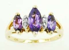 Vintage 10K Amethyst's & Diamonds Ring, 5.75