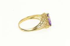 14K Yellow Gold Emerald Cut Amethyst Scroll Design Vintage Ring