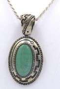 Vintage Sterling Silver Signed Turquoise Pendant on Italian Rope Chain Necklace