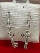 CERTIFIED BRAND NEW 14K WHITE GOLD AND DIAMOND LOOP EARRINGS