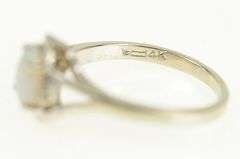 14K White Gold Retro Opal Diamond Accent Vintage Bypass Ring