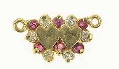 14K Yellow Gold Vintage Heart Red & White CZ Valentine Charm/Pendant