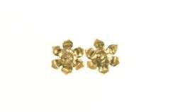 14K Yellow Gold Retro Natural Opal Flower Floral Stud Earrings