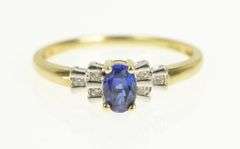 10K Yellow Gold Oval Sapphire Diamond Accent Classic Ring