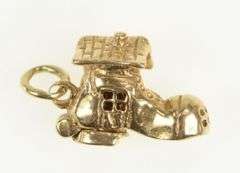 14K Yellow Gold 3D Old Lady Lived in Shoe Nursery Rhyme Charm/Pendant