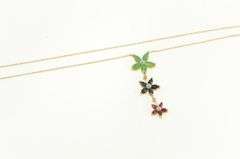 14K Yellow Gold Emerald Ruby Sapphire Diamond Flower Drop Necklace