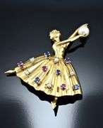Charming 14K Ballerina Multi-Gemstone Brooch