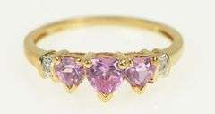 10K Yellow Gold Three Stone Pink Topaz Heart Diamond Accent Ring