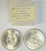 Uncirculated Roll of 20 Large 1948 Mexico 5 Peso Silver Pieces