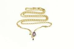14K Yellow Gold Syn. Alexandrite Diamond Chevron Rolo Chain Necklace