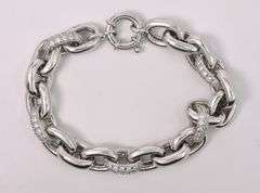 Fancy Link Chain Bracelet With CZ Gems In Sterling Silver