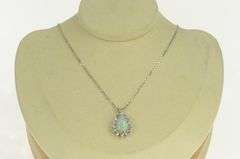14K White Gold Pear Opal 1.00 Ctw Diamond Halo Statement Pendant