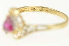 10K Yellow Gold Heart Syn. Ruby Diamond Accent Bypass Ring
