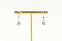 18K White Gold Round CZ Cluster Flower Dangle Statement Earrings