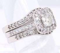 Elegant White Gold Round Brilliant Cut Diamond and Halo Wedding Set